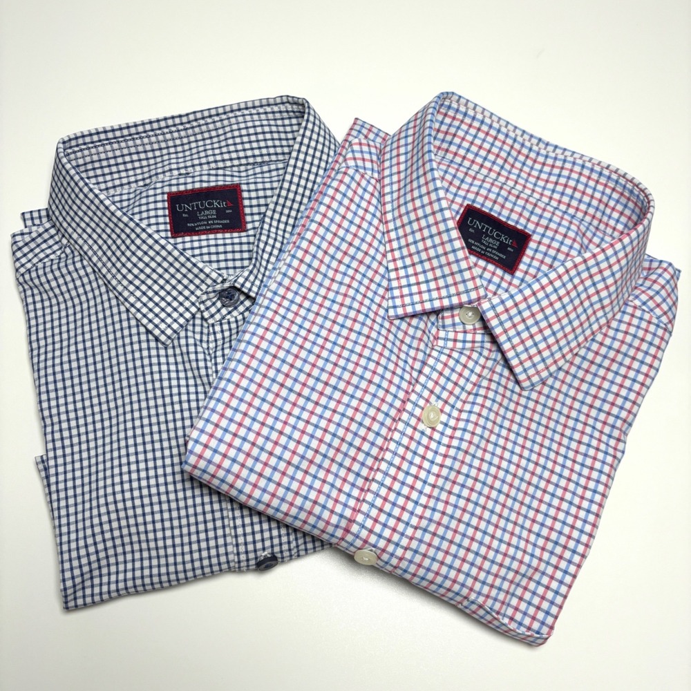 (Lot of 2) UNTUCKit Men's Large‎ Tall Slim Fit Gingham Check Short Sleeve Shirts